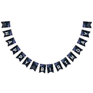 Marine Blauw Goud Marmer Verjaardag Bunting Vlagge Vlaggetjes