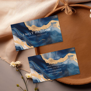 Marine Blauw Goud Marmer Visitekaartje