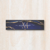 Marine Blauw Goud Marmeren Deurteken Aangepaste Na Deurbordje (Voorkant)