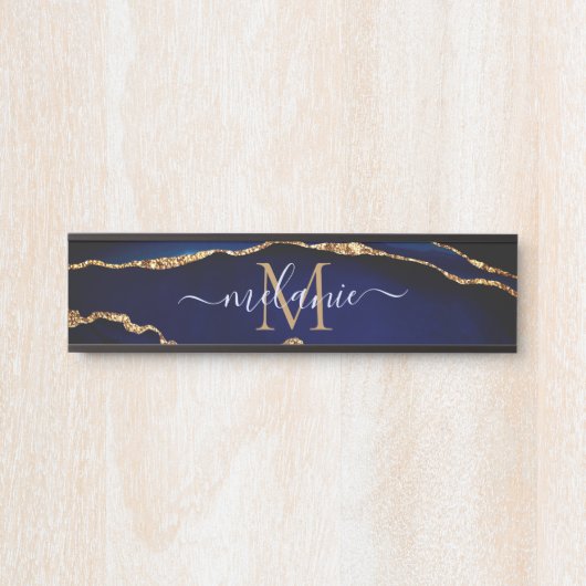 Marine Blauw Goud Marmeren Deurteken Aangepaste Na Deurbordje (Voorkant)