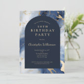 Marine Blauw Goud Marmeren Moderne Boog 50e Verjaa Kaart (Staand voorkant)