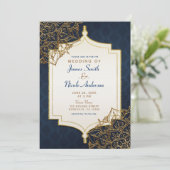 Marine Blauw & Goud Marokkaanse Arabische Nachten  Kaart (Staand voorkant)