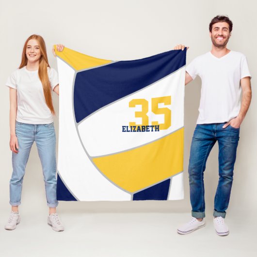 Marine Blauw Goud Meisjes Jongens Ginormus Volleyb Fleece Deken (In situ)