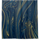 Marine Blauw & Goud Modern Glam Marmer Elegant Chi Douchegordijn (Voorkant)