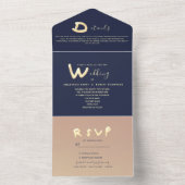 Marine Blauw Goud Moderne Typografie Fotobruiloft All In One Uitnodiging (Binnen)