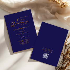 Marine Blauw Goud Moderne Typografie RSVP Huwelijk Kaart