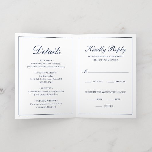 Marine Blauw Goud Monogram Formele Huwelijksuitnod Folie Wenskaart (Binnenlaag)