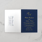 Marine Blauw Goud Monogram Formele Huwelijksuitnod Folie Wenskaart (Buiten Laag)