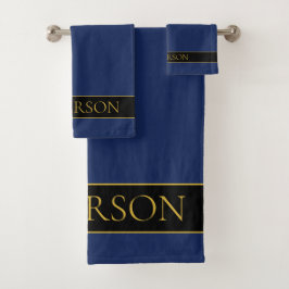 Marine Blauw & Goud Naam Achternaam of Bedrijf Bad Handdoek
