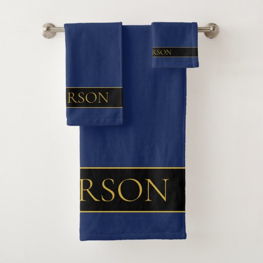 Marine Blauw & Goud Naam Achternaam of Bedrijf Bad Handdoek (Insitu)