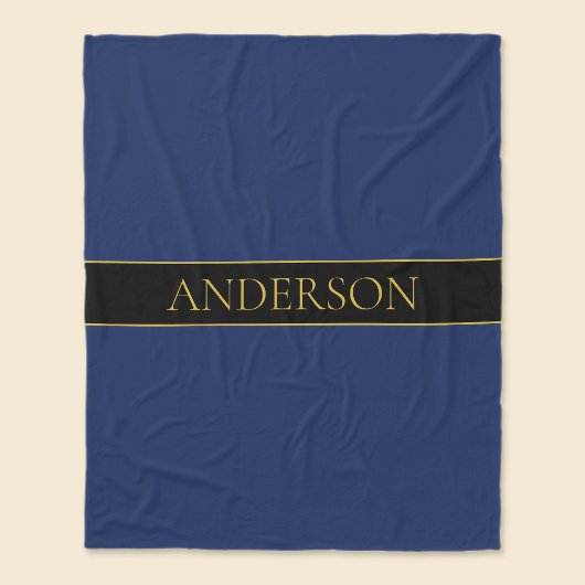 Marine Blauw & Goud Naam Achternaam of Bedrijf Fleece Deken