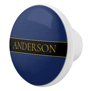 Marine Blauw & Goud Naam Achternaam of Bedrijf Keramische Knop