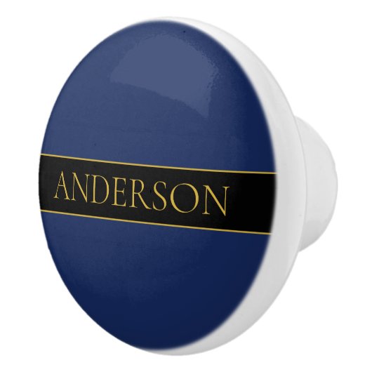 Marine Blauw & Goud Naam Achternaam of Bedrijf Keramische Knop (Rechts)