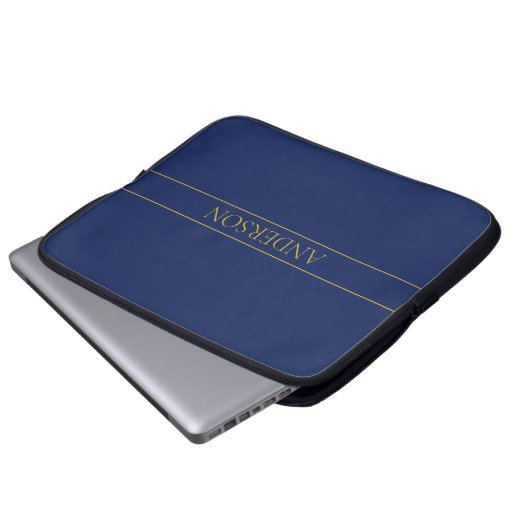 Marine Blauw & Goud Naam Achternaam of Bedrijf Laptop Sleeve (Voorkant onderkant)