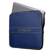 Marine Blauw & Goud Naam Achternaam of Bedrijf Laptop Sleeve (Voorkant Links)