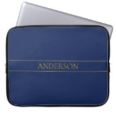 Marine Blauw & Goud Naam Achternaam of Bedrijf Laptop Sleeve (Voorkant)