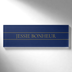 Marine Blauw & Goud Naam Achternaam of Bedrijf Naambadge