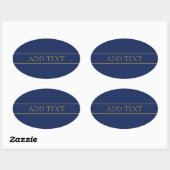 Marine Blauw & Goud Naam Achternaam of Bedrijf Ovale Sticker (Vel)