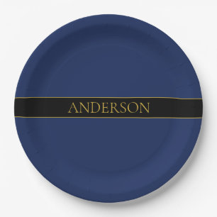 Marine Blauw & Goud Naam Achternaam of Bedrijf Papieren Bordje