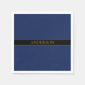 Marine Blauw & Goud Naam Achternaam of Bedrijf Servet (Voorkant)
