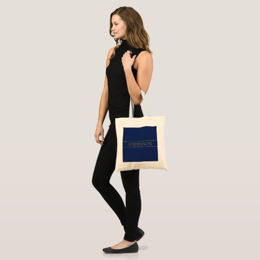 Marine Blauw & Goud Naam Achternaam of Bedrijf Tote Bag (Voorkant (model))