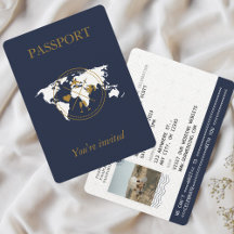 Marine Blauw Goud Paspoort Bestemming Bruiloft Fot