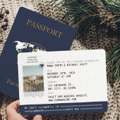 Marine Blauw Goud Paspoort Bestemming Bruiloft Fot Kaart
