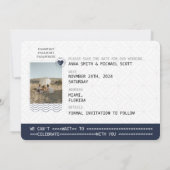 Marine Blauw Goud Paspoort Bestemming Bruiloft Fot Save The Date (Achterkant)