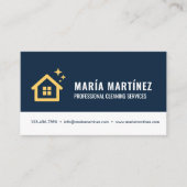 Marine Blauw & Goud QR Code Huis Schoonmaakdienste Visitekaartje (Voorkant)