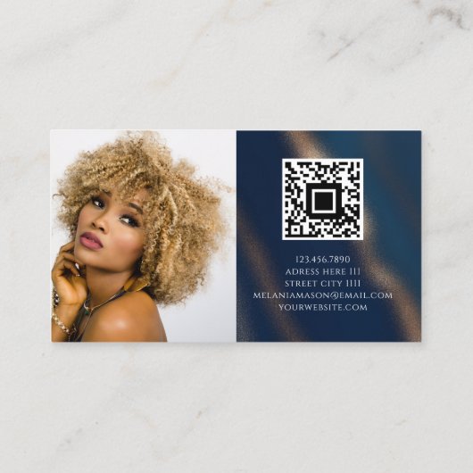 Marine Blauw Goud QR Code Schoonheid Elegante Luxe Visitekaartje (Achterkant)