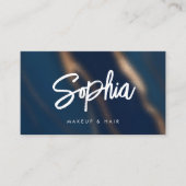 Marine Blauw Goud QR Code Schoonheid Elegante Luxe Visitekaartje (Voorkant)