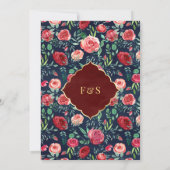 Marine Blauw Goud Rode Rozen Bloemen Moslim Bruilo Kaart (Achterkant)