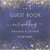 Marine blauw goud schittert bruiloft Guest Book Sticker (Voorkant)