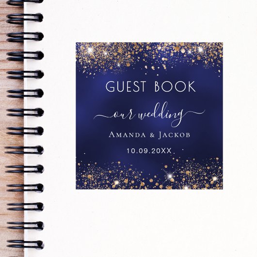 Marine blauw goud schittert bruiloft Guest Book Sticker