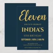 Marine Blauw & Goud Script 11e verjaardag Kaart (Voorkant / Achterkant)