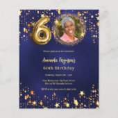 Marine blauw goud ster foto 60e verjaardag uitnodi (Voorkant)