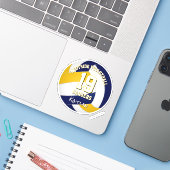 Marine Blauw Goud Team Kleuren Volleybalspeler Sticker (Laptop met iPhone)
