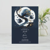 Marine Blauw & Goud Vis Strand Bruiloft Kaart (Staand voorkant)