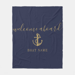 Marine Blauw Goud Welkom Aan boord Nautische Boot  Fleece Deken
