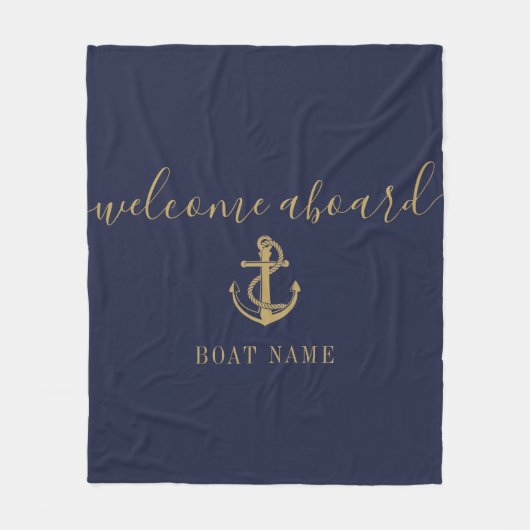 Marine Blauw Goud Welkom Aan boord Nautische Boot Fleece Deken (Voorkant)