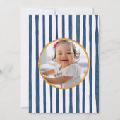 Marine Blauw Goud Wit Verjaardag Foto Aardbei Bedankkaart (Voorkant)