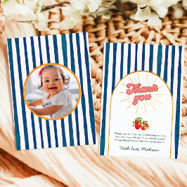 Marine Blauw Goud Wit Verjaardag Foto Aardbei Bedankkaart