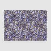Marine Blauw, Goud, Witte grillige Bloemen Tissuepapier (Voorkant)