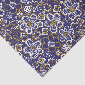 Marine Blauw, Goud, Witte grillige Bloemen Tissuepapier (Detail)