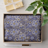 Marine Blauw, Goud, Witte grillige Bloemen Tissuepapier (Geschenk)
