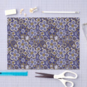 Marine Blauw, Goud, Witte grillige Bloemen Tissuepapier (Craft)
