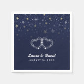 Marine Blauw Goud & Witte Harten & Sterren Bruilof Servetten (Voorkant)