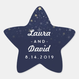 Marine Blauw Goud & Witte Sterren Bruiloft Namen & Ster Sticker