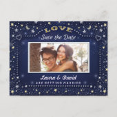 Marine Blauw Goud Witte Sterren Foto Save the Date Aankondigingskaart (Voorkant)