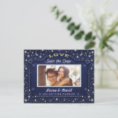 Marine Blauw Goud Witte Sterren Foto Save the Date Aankondigingskaart (Staand voorkant)